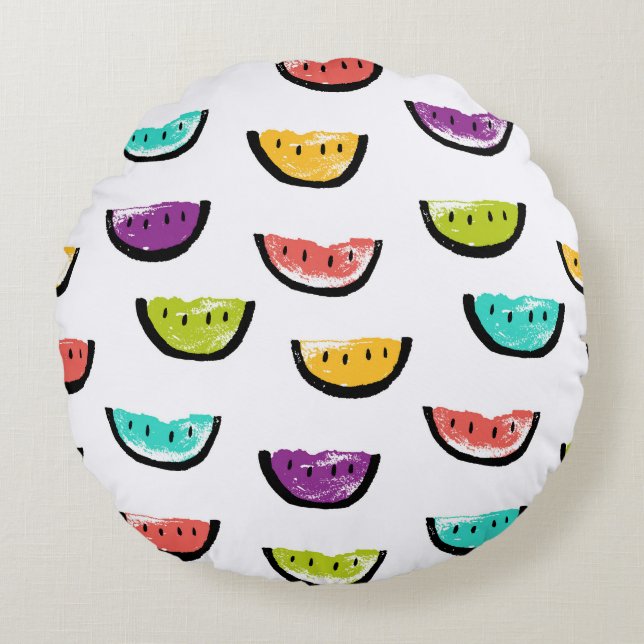 Bright watermelons: colourful seamless pattern. round pillow (Front)