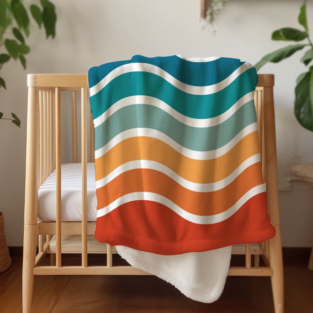 Bright Wavy Stripes Pattern with Monogram Sherpa Blanket (Vibrant colors for baby, children, teens or adults in this monogrammed sherpa blanket.)
