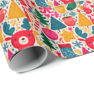 Bright & Whimsical Christmas Doodle Pattern Wrapping Paper
