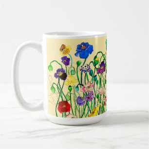 Bright Whimsical Wild Poppy & Butter Yellow Coffee Mug