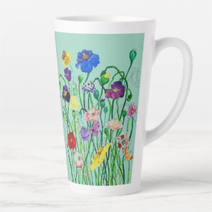 bright whimsical wild poppy watercolour latte mug