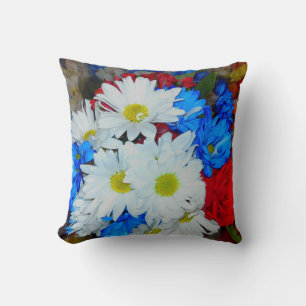Bright White and Blue Daisy Flower Mix pillow