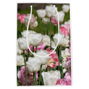 Bright white and pink tulips on a sunny day medium gift bag
