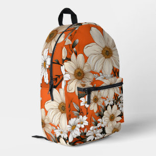 Bright White Daisies in Vibrant Orange Printed Backpack