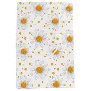 Bright White Daisies with Yellow Centers Medium Gift Bag