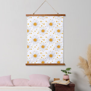 Bright White Daisies with Yellow Centres Hanging Tapestry