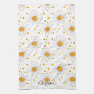 Bright White Daisies with Yellow Centres Kitchen Towel