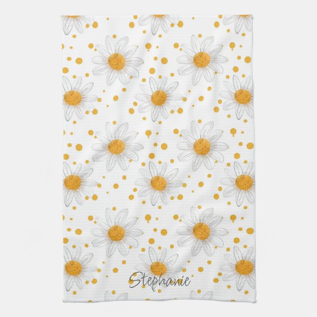 Bright White Daisies with Yellow Centres Kitchen Towel (Vertical)