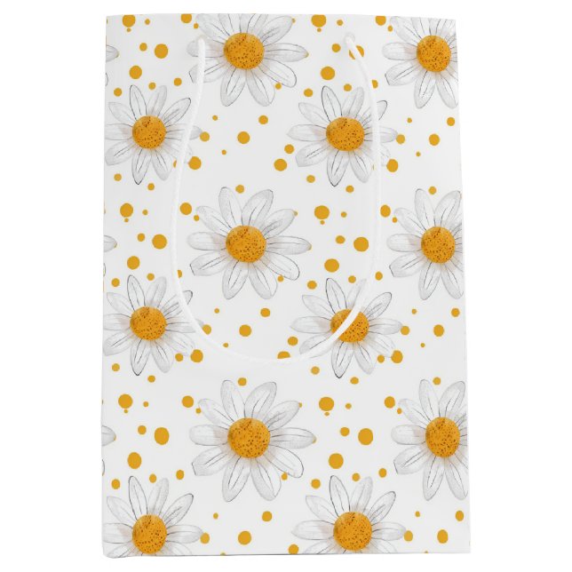 Bright White Daisies with Yellow Centres Medium Gift Bag (Front)