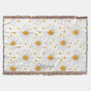 Bright White Daisies with Yellow Centres Throw Blanket