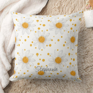 Bright White Daisies with Yellow Centres Throw Pillow