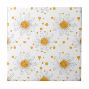 Bright White Daisies with Yellow Centres Tile