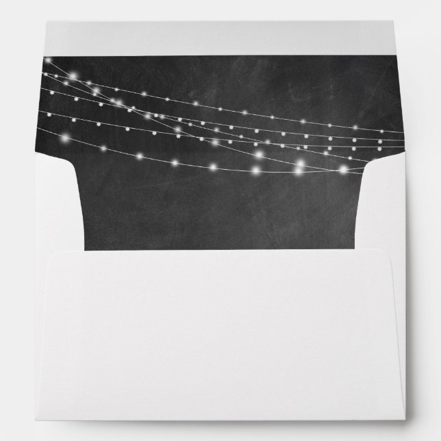 Bright White Light Strings Chalkboard Wedding Envelope (Back (Bottom))