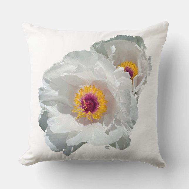 Bright White Peony Throw Pillow (Front)