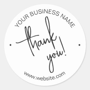 Bright White Scripted Business Thank You Classic Round Sticker