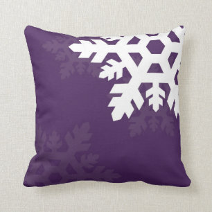 Bright White Snowflakes against Purple Throw Pillow