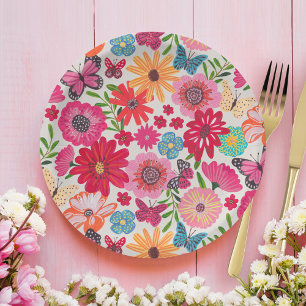 Bright Wildflower Pattern Bridal Shower Paper Plate