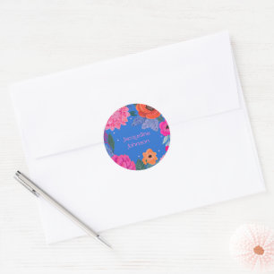 Bright Wildflowers Pink Blue Birthday party Classic Round Sticker
