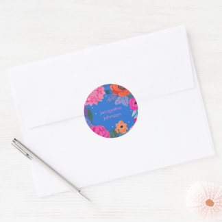 Bright Wildflowers Pink Blue Birthday party Classic Round Sticker