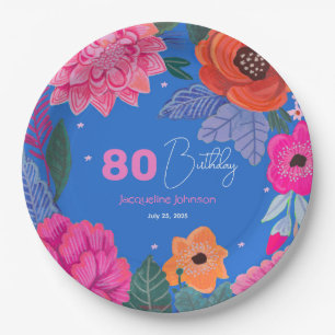 Bright Wildflowers Pink Blue Birthday party Paper Plate