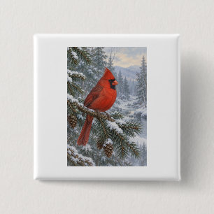 Bright Winter Cardinal for Birdwatching Fans 2 Inch Square Button