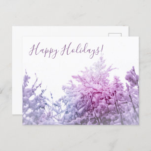 Bright Winter day Pink tinted Snowy trees Holiday Postcard