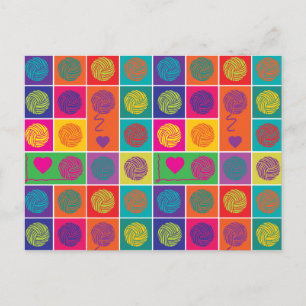 Bright Yarn, Yarn, Yarn Block Patterned Postcard