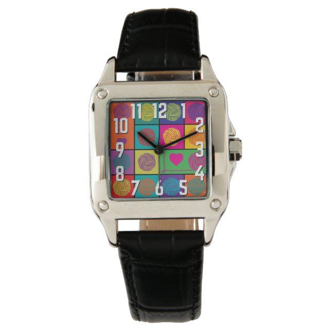 Bright Yarn, Yarn, Yarn Block Patterned Watch (Front)