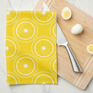 Bright yellow abstract pattern lemon retro Kitchen Towel