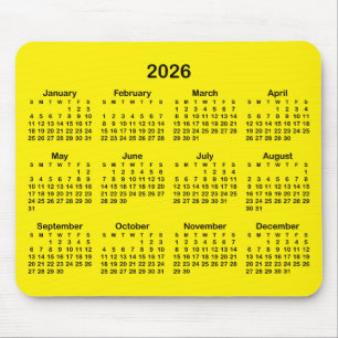 Bright Yellow and Black 2026 Calendar Mouse Pad