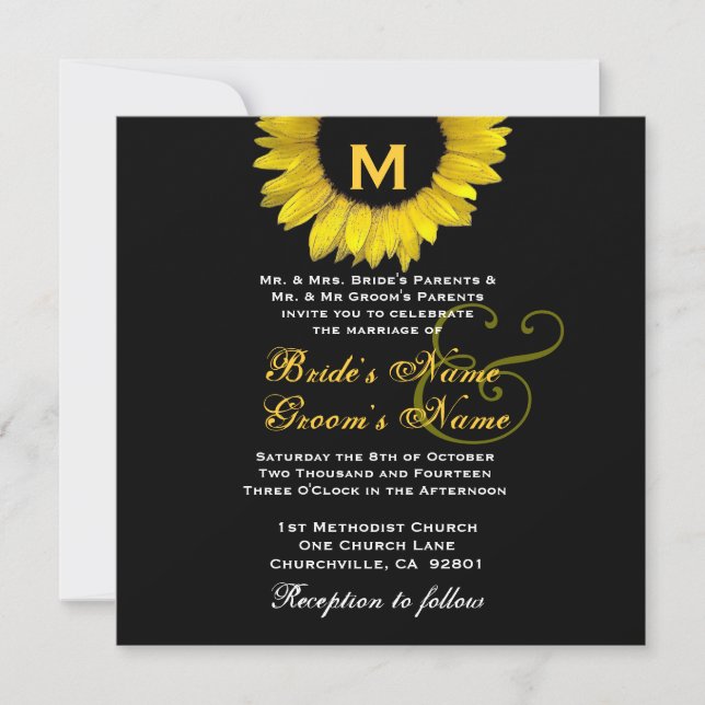 Bright Yellow and Black Sunflower Wedding Template (Front)