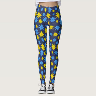 Bright yellow and blue floral pattern leggings