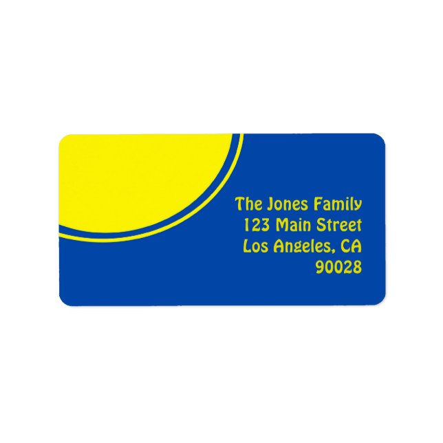 Bright yellow and blue mod circle label (Front)