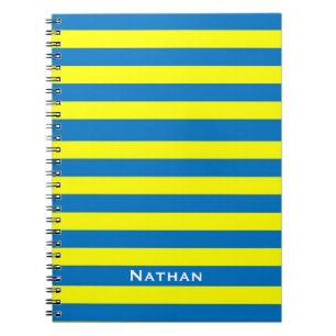 Bright Yellow and Blue Striped Personalized Notebook