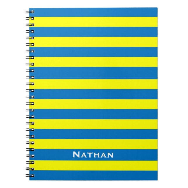 Bright Yellow and Blue Striped Personalized Notebook (Front)