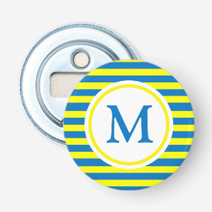 Bright Yellow and Blue Stripes Monogram Bottle Opener