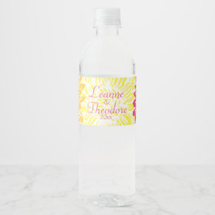 Bright Yellow and Pink Coloured Mums Water Bottle Label