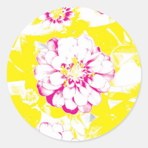 Bright Yellow and Pink Garden Zinnia Flower Classic Round Sticker