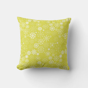 Bright Yellow and White Festive Snowflakes Throw Pillow
