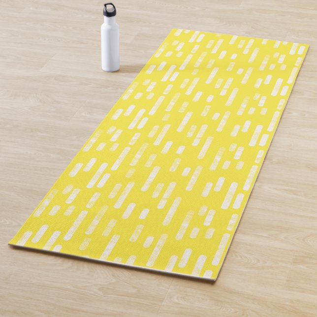 Bright Yellow and White Inky Rounded Lines Pattern Yoga Mat (In Situ)