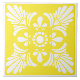 Bright Yellow and White Mediterranean Patterned Tile