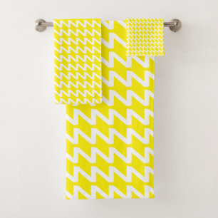 Bright Yellow  and white Modern Sharp Waves Bath Towel Set