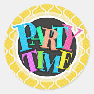 Bright Yellow and White Retro Pattern Classic Round Sticker