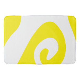 Bright Yellow and White Swirl Wave Bath Mat