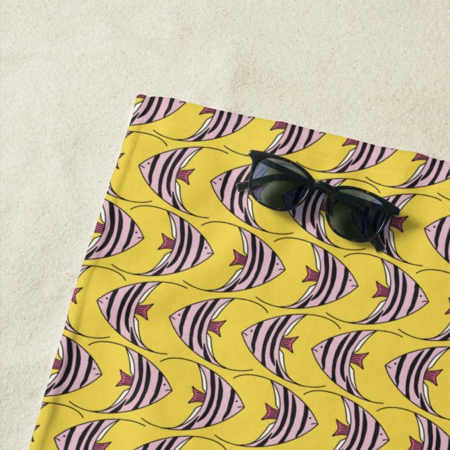 Bright Yellow Angel Fish Beach Towel (In Situ)