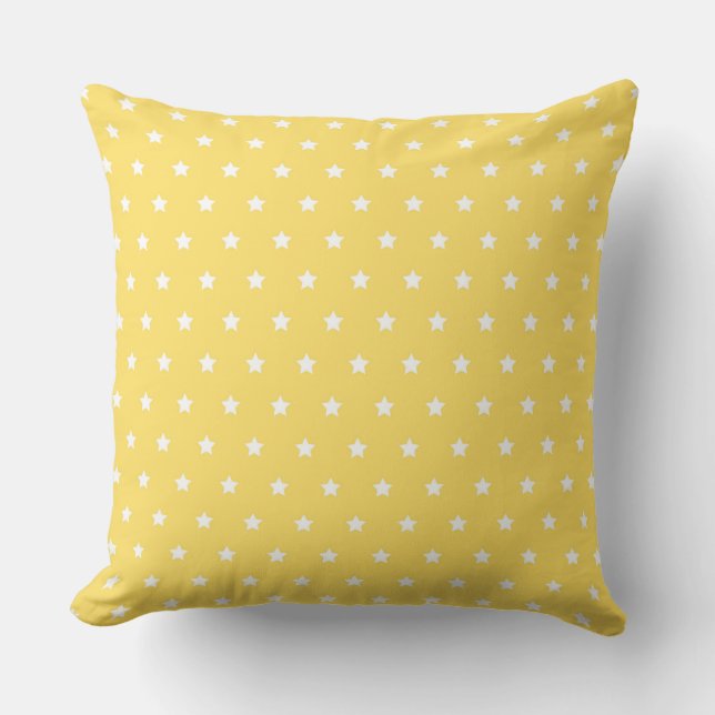 Bright Yellow Background with White Star Pattern Throw Pillow (Front)