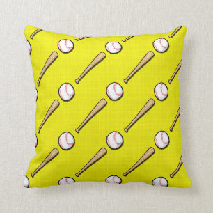 Bright Yellow Baseball Pattern Throw Pillow