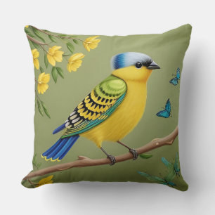 🕊️ Bright Yellow Bird Cottagecore Decor 🌸 Throw Pillow
