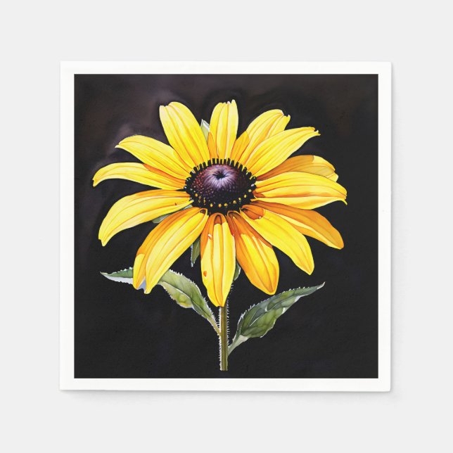 Bright Yellow Black Eyed Susan Watercolor  Napkin (Front)