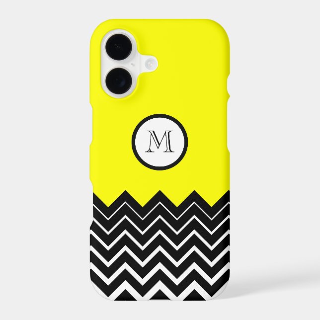 Bright Yellow Black White Chevron Zigzag Monogram (Verso)